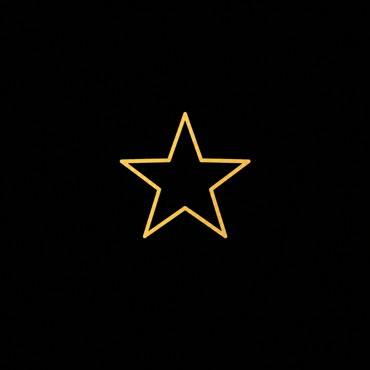 A simple gold outline star centered on a solid black background.